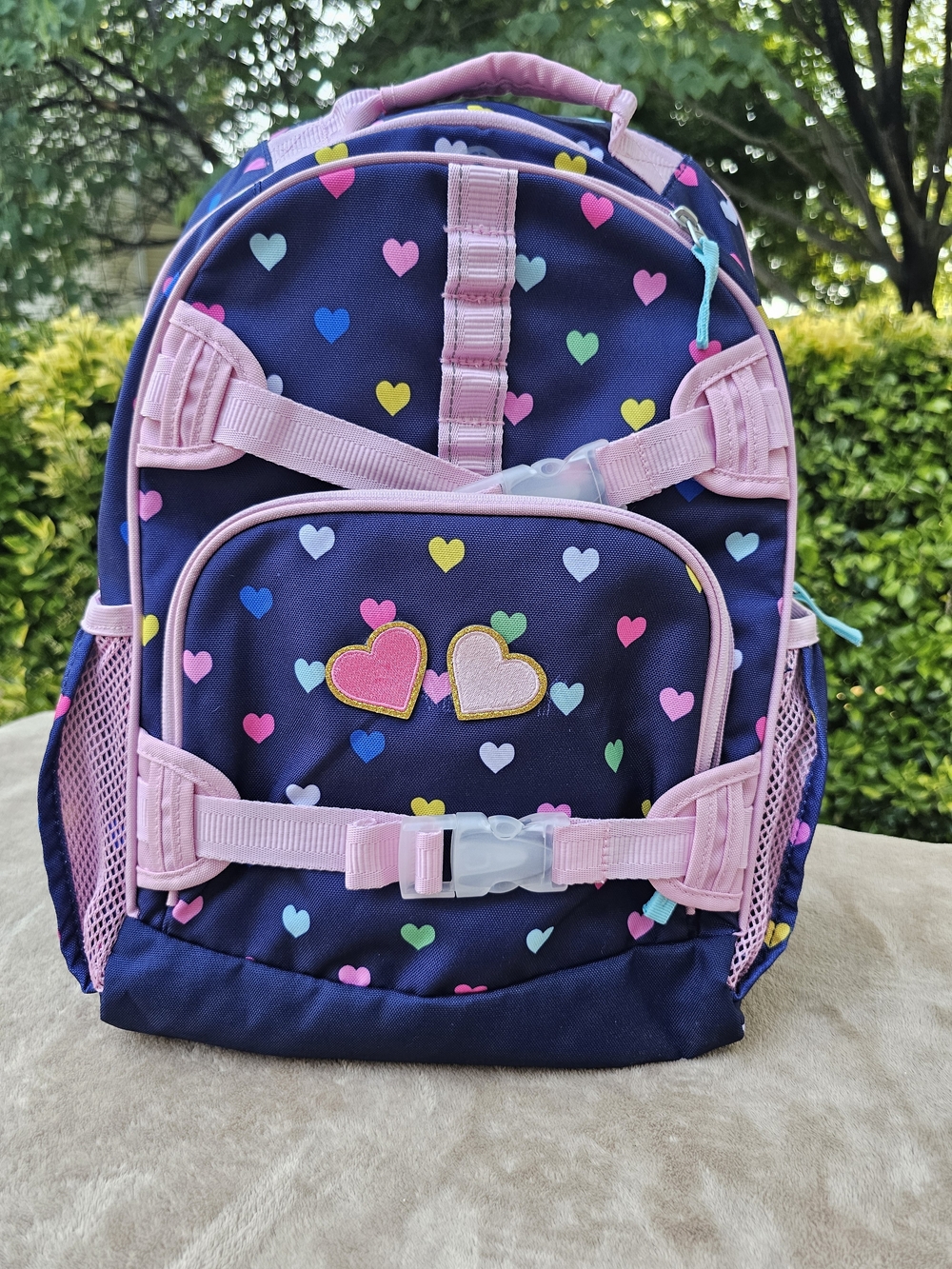 Pottery Barn Kids Heart Print Backpack with Pink Accents